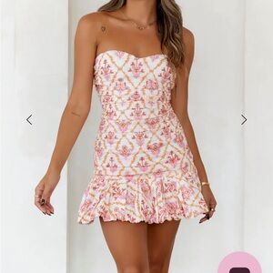 Hello Molly Strapless Pink Patterned Dress